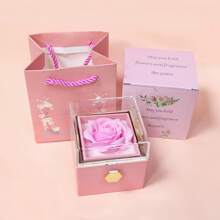1 pieza Caja giratoria de regalo con rosa eterna preservada para aniversario (8*8cm, estilo de empaque aleatorio) de vuelta a la escuela