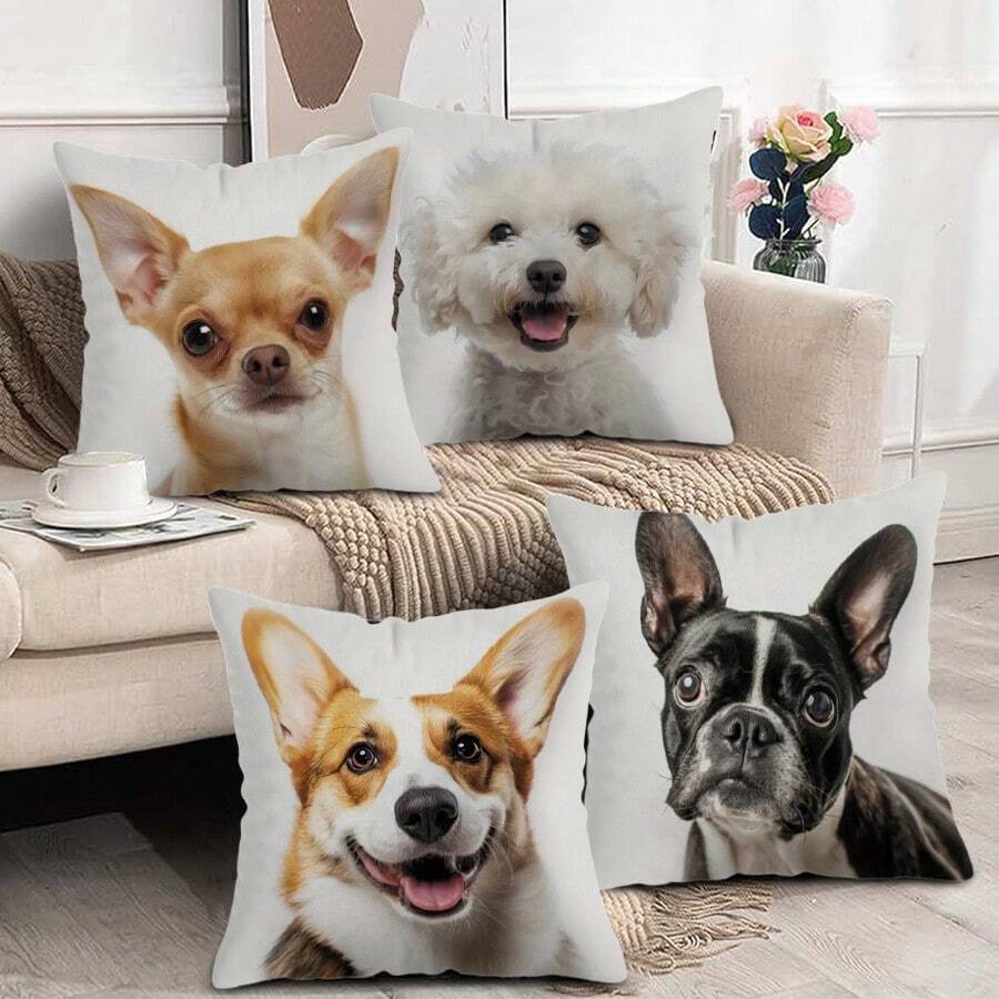 MEMNUN 1pc Cute Puppy Design Square Pillowcase - Zip Closure, Machine Washable Polyester Smart Dogs Pet-Theme Printed Pillow Cover Perfect For Sofa & Home Festival, Birthday Party Decor, 17.7inches (Pillow Core Not Included) Gifts Graduation School Decor School Surprise Dormitory Decor Back To School Home Decor Room Decor School Supplies - Multicolor - View 1