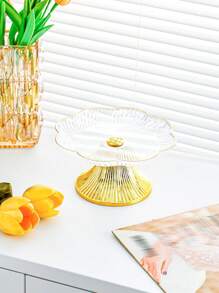 1pc Gold Edge Tray, Snack & Jewelry Storage Box, Dessert Display Stand, Elegant Cake Stand, Living Room Home Decor - Mother's Day Party, Spring Graduation School Season Decoration