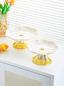 1pc Gold Edge Tray, Snack & Jewelry Storage Box, Dessert Display Stand, Elegant Cake Stand, Living Room Home Decor - Mother's Day Party, Spring Graduation School Season Decoration