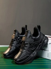 Kids Spring/Autumn Old Dad Casual Shoes For Boys, Leather Upper, Soft & Comfortable, Anti-Slip & Durable Sole, Adjustable Hook And Loop, Easy To Wear, Suitable For Daily & School Outfit