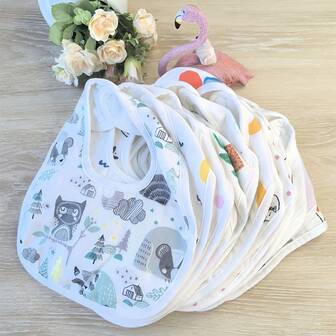 5pcs/10pcs Kids Cotton Gauze Bibs, Baby Drool Bibs, Cute Design Suitable For Girls And Boys (Random Patterns)
