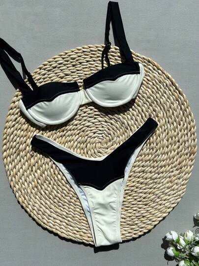 Bikinx 女士钢圈撞色拼接优雅比基尼，适合夏季海滩度假