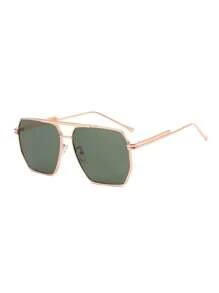 1pc Vintage Asymmetrical Polygon Metal Double Bridge Pilot Optical Glasses, Women Fashion Eyewear For Summer Beach Vacation,Outdoor,Travel