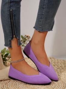 Women's Simple Pointed Toe Flats, Casual & Breathable Slip-On Shoes - Purple - View 2