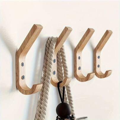 4pcs Wooden Decorative Vintage Wall Mounted Coat Hooks, Heavy Duty Hanging Hooks For Coats, Hats, Keys,Over The Door Organizer,Clothes Hook,Wall Coat Hanger,Wall Adhesive Hook,Wall Organizer,Hanger Set,Photo Frame Wall