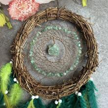 Rattan Crystal Woven Dream Catcher, 31-Inch Artificial Feather Wind Chime, Creative Bohemian Style Home Wall Hanging Decoration Dream Catcher.