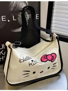 Sanrio 1 Borsa in tela con stampa di Hello Kitty, borsa a tracolla, borsa a tracolla, zaino di grande capacità per studenti di scuola elementare e media, borsa scolastica, portatile, pieghevole, di grande capienza, adatta per ragazze adolescenti, donne, studenti universitari