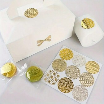 90pcs/10sheets Gold Round Foil Sealing Stickers, Envelope Sealing Strips, Gift Curled Label Stickers, Wedding Invitation Stamp Stickers
