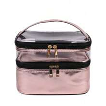 Large Double Layer Toiletry Cosmetic Bag Portable Storage Pouch Travel Zipper Makeup Organizer - C - View 6