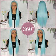 Ice Blue Lace Front Wigs 13x4 Free Part Pre Plucked Baby Hair Natural Hairline Glueless Long Silky Straight Wigs Heat Resistant Synthetic Frontal Lace Replacement Wigs For Fashion Women Daily Party Halloween Use 24 Inch 180% Density - Ice Blue - 查看 6