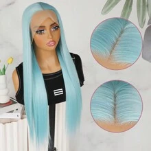 Ice Blue Lace Front Wigs 13x4 Free Part Pre Plucked Baby Hair Natural Hairline Glueless Long Silky Straight Wigs Heat Resistant Synthetic Frontal Lace Replacement Wigs For Fashion Women Daily Party Halloween Use 24 Inch 180% Density - Ice Blue - 查看 7