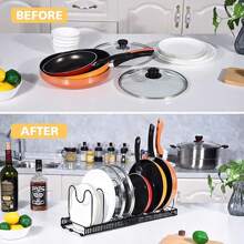 Living And Home Expandable Pot Pan Organizer Rack With 10 Adjustable Compartments,Pot Lid Organizer Holder,Pan Organizer Rack,Kitchen Storage Shelf Organizer For Cabinet Countertop Cupboard