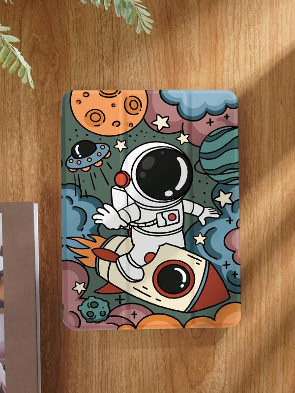 Étui de protection pour tablette au motif d'astronaute, compatible avec iPad 9.7/10.2/10.5/10.9/12.9/Pro 11, 10ème génération, compatible avec Samsung Galaxy Tab S6 Lite 10.4 pouces, compatible avec les onglets, protection anti-chute douce, support intelligent/réveil/sommeil automatique
