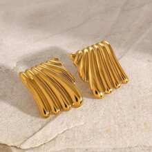 S SHOPBOHO 1对防水日常饰品 18k PVD涂层不锈钢椭圆形螺旋纹理极简主义金色耳钉 - 幾何形狀 - 查看 9