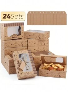 24 unidades Cajas de cartón para hornear galletas con ventana, cajas de regalo dulces con cinta y pegatinas, caja de postre de pajitas de chocolate, empaque de regalo de pastel de papel