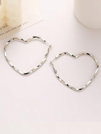 Minimalist Heart Shaped Stud Earrings, Stylish Valentine's Day Oversized Hoop Earrings