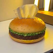 New Creative Hamburger Resin Tissue Box Retro American Style Home Living Room Coffee Table Decoration Ornaments Home Dining Table Decoration Storage Box, Tissue Holder, Suitable For Family Restaurant Home And Desk Accessories Decoration - Multicolor - View 2