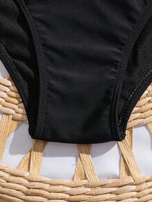 New Women Side Hollow Solid Color Sexy Bikini Bottom Vacation - Black - View 9