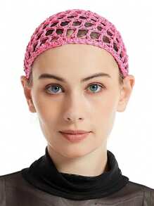 1 pieza Red de cabello de malla de poliéster, gorro tejido de seda artificial, redecilla de cabello gruesa y corta para mujer, accesorio de tapa para dormir - Multicolor - Ver 5