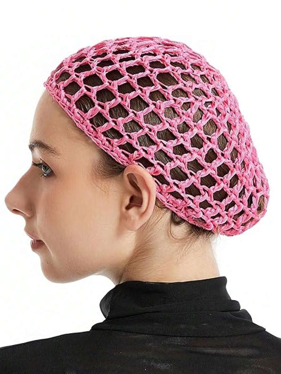 1 pieza Red de cabello de malla de poliéster, gorro tejido de seda artificial, redecilla de cabello gruesa y corta para mujer, accesorio de tapa para dormir - Multicolor - Ver 1