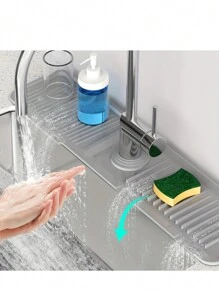 1 pieza Felpudo de silicona para grifo, protector contra salpicaduras del fregadero de cocina, almohadilla de secado de encimera, tapete de protección de encimera de baño, bandeja recogedora de goteos del mango del grifo, felpudo de drenaje de esponja y jabón para uso en el hogar, cocina y baño - Multicolor - Ver 7