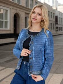 女式加大码羽绒夹克轻便牛仔开衫秋冬外套