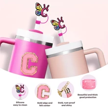 A-Z 4pcs Cup Accessories Set - Accessories Set 1pc Straw Cap ,A Letter Pendant, A Shiny Silicone Water Cup Bottom Protective Cover ,A Water Cup Letter Sticker(Water Cup Letter Chain, Randomly Send One Of Two Colors)