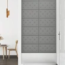 Gray Faux Leather Wall Panels Set Of 12 60 Cm Coverage 216 M² Ideal For Home Decor