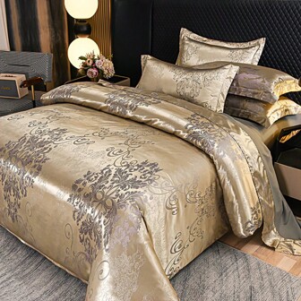 3pcs Luxury Jacquard Bedding Set, European Design Queen/King Size Camel Color Duvet Cover, Soft & Comfortable Duvet Cover And Pillowcase Set, Great For Bedroom Or Guestroom (1*Duvet Cover + 1/2*Pillowcase, Without Core)