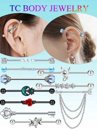 1-6pcs 14G Stainless Steel Industrial Barbell Earring Cartilage Body Piercing Jewelry 38mm 1&1/2 Inch Industrial Piercing Bar