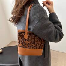 Borsa shopper alla moda con stampa leopardata per donna, borsa a spalla di grande capienza alla moda, adatta per autunno/inverno