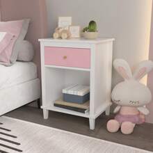 MERAX 26.77''H Wooden Nightstand With One Drawer One Shelf For Kids, Adults, White/Pink - Pink - View 6