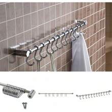 Stainless Steel Kitchen Bar Hook Tea Towel Hook 53cm With 12 Silver Hooks - Silver - View 3