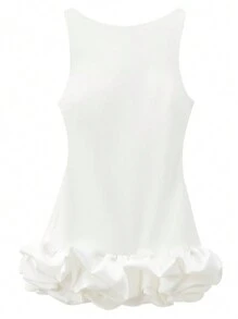 Women's Short Dresses Sleeveless Backless White Ruffles Mini Party Slip Dress Casual Summer - White - View 2
