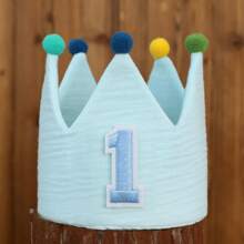 Handmade 1st Birthday Party Decorative Hats, Cute Birthday Crown Party Pom Pom Hats In Pink, Blue, White, Green, Macaron, Orange, Handmade