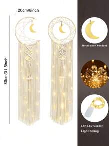 1pc Bohemian Handmade Dream Catcher Wall Hanging Decor With Led Moon Light, Lace Trim, As Mother's Day Gift, For Friends, Women, Girls, Bedroom, Living Room, Wedding Home Decor Christmas Decor Christmas Gift Thanksgiving Christmas Tree Decor Ornaments Christmas Light Bedroom Decor Home Decor Party Decor Holiday Festival Room Decor - Beige - View 10