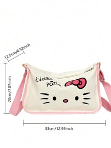 Sanrio 1 Borsa in tela con stampa di Hello Kitty, borsa a tracolla, borsa a tracolla, zaino di grande capacità per studenti di scuola elementare e media, borsa scolastica, portatile, pieghevole, di grande capienza, adatta per ragazze adolescenti, donne, studenti universitari
