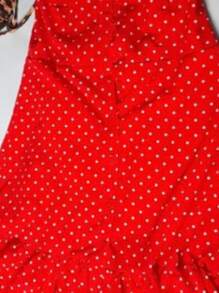 Long Crepe Dress With Padded Cups And Buttons H-1 - Red and White - View 2