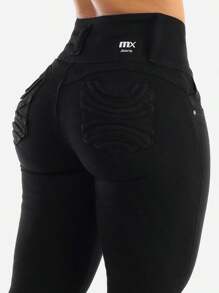 MX JEANS Black Butt Lifting Mid Rise Skinny Jeans With Pockets - Nhiều màu - Xem 3
