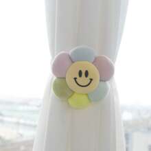 1pc Valentine's Day Adorable Cartoon Window Curtain Tie Back Tassels,3D Stuffed Doll Sheer Drape Holder, Bedroom Simple Binding Rope, Panda/Sunflower/Smiling Face/Cloud Shape Curtain Tie Backs
