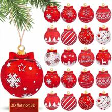 12/24 件圣诞吊坠、木制吊坠圣诞装饰、圣诞派对庭院装饰套装、圣诞礼物 - 彩色 - 查看 10