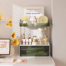 Delamu Bathroom Organizers And Storage, 2-Tier 2-Drawer Makeup Organizer Countertop, Easy To Install, Ideal For Bathroom Storage, Vanity, Large Skincare, Perfume, Present, And More, Amber - 綠色 - 查看 3