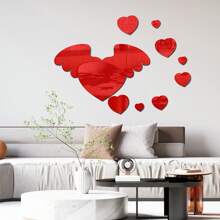 Love Wings Mirror Wall Sticker, Home Decor Decal Wall Sticker - Red - View 8