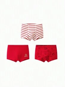 Balabala Young Boys' Boxer Shorts, Red New Year (3 Packs) - Red - View 1