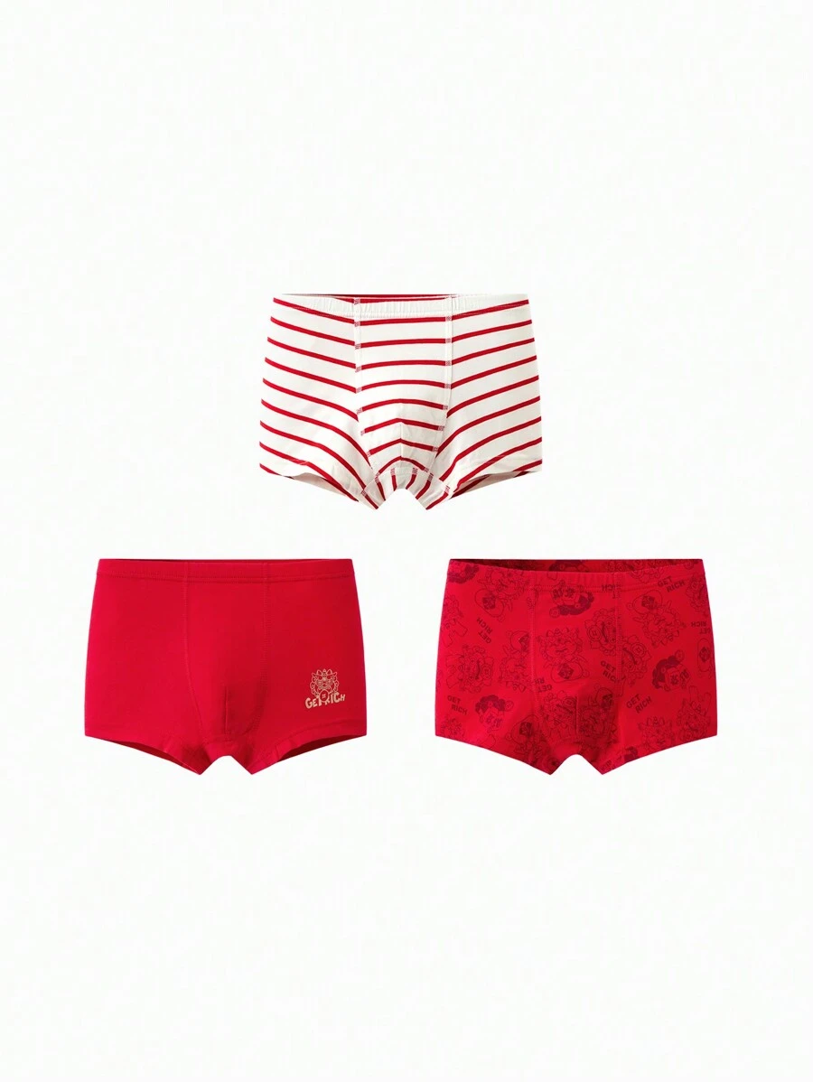 Balabala Young Boys' Boxer Shorts, Red New Year (3 Packs) - Red - View 1
