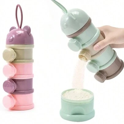 1pc Portable Baby Milk Powder Dispenser With Large Capacity, Independent Layer, Suitable For Storing Milk Powder And Complementary Food