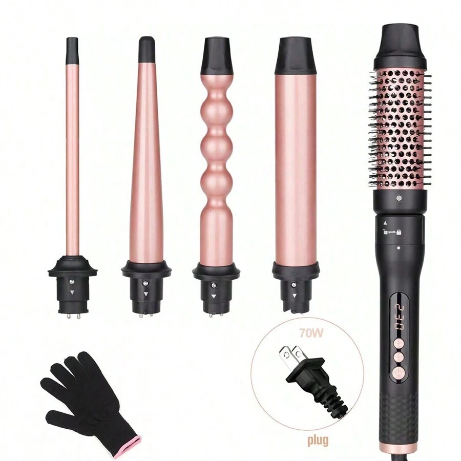 5-In-1 Curling Iron Set, 38mm, 32mm, 25mm Barrel Size, 13-25mm Adjustable Barrel Length, 5 Interchangeable Ceramic Heating Barrels With Multiple Temperature Settings