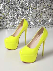 17cm Super High Heel Pointed Toe Platform Pumps, Premium Quality Women Stilettos, Suitable For All Seasons - Yellow - View 6