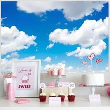 1 pieza Fondo de cielo azul y nubes blancas para boda, fiesta de cumpleaños, de 210 x 150 cm / 150 x 100 cm / 100 x 75 cm, fondo fotográfico de cielo azul y nubes blancas para bautizo, boda, fiesta, decoración de fiestas, accesorios de estudio fotográfico - Multicolor - Ver 6